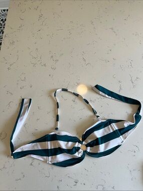 Striped Teal and White Bikini Top